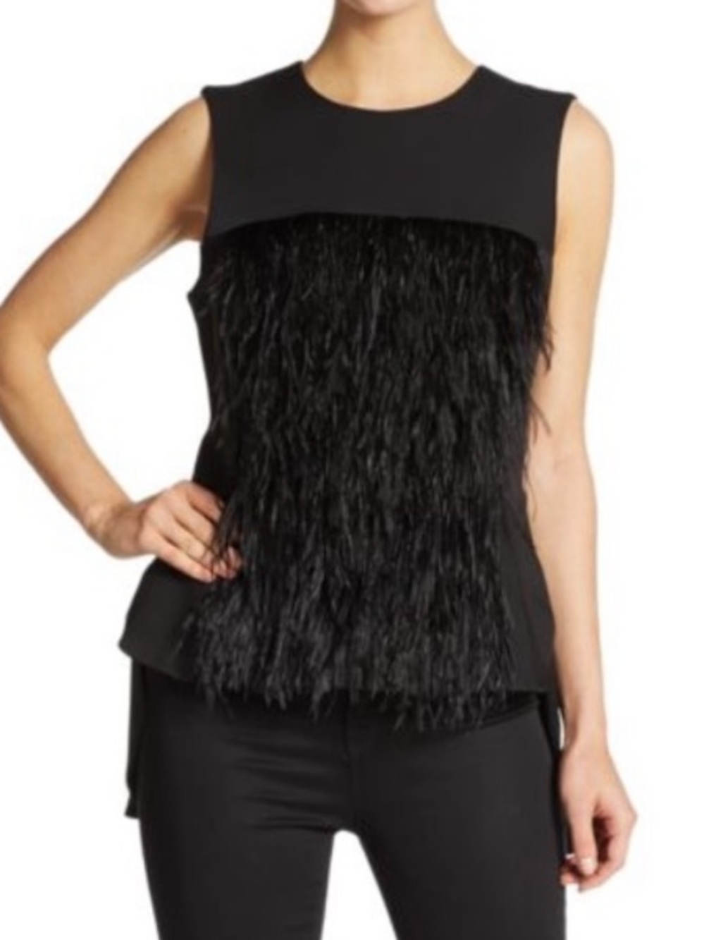 BCBGMAXAZRIA Black Ostrich Feather Top XXS NWT $338 - Picture 2 of 10
